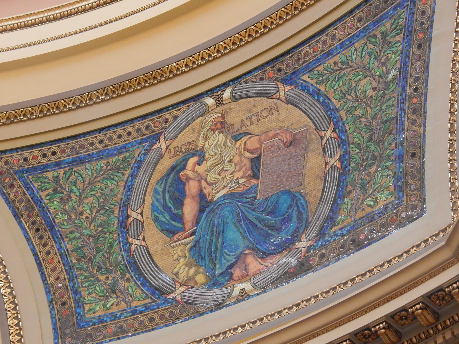 El mural dentro de la cúpula del Capitolio de Wisconsin