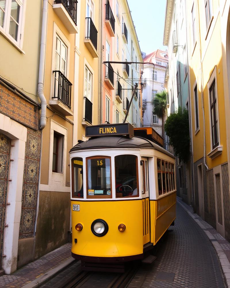 Tranvía amarillo en Alfama, Lisboa